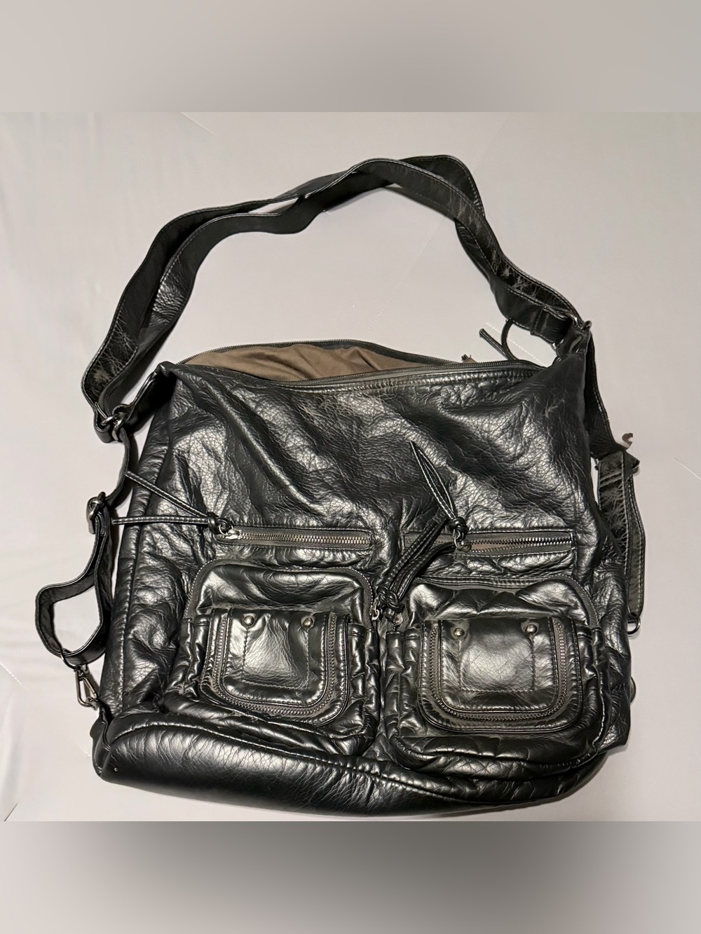 Black Faux Leather Convertible Messenger Bag